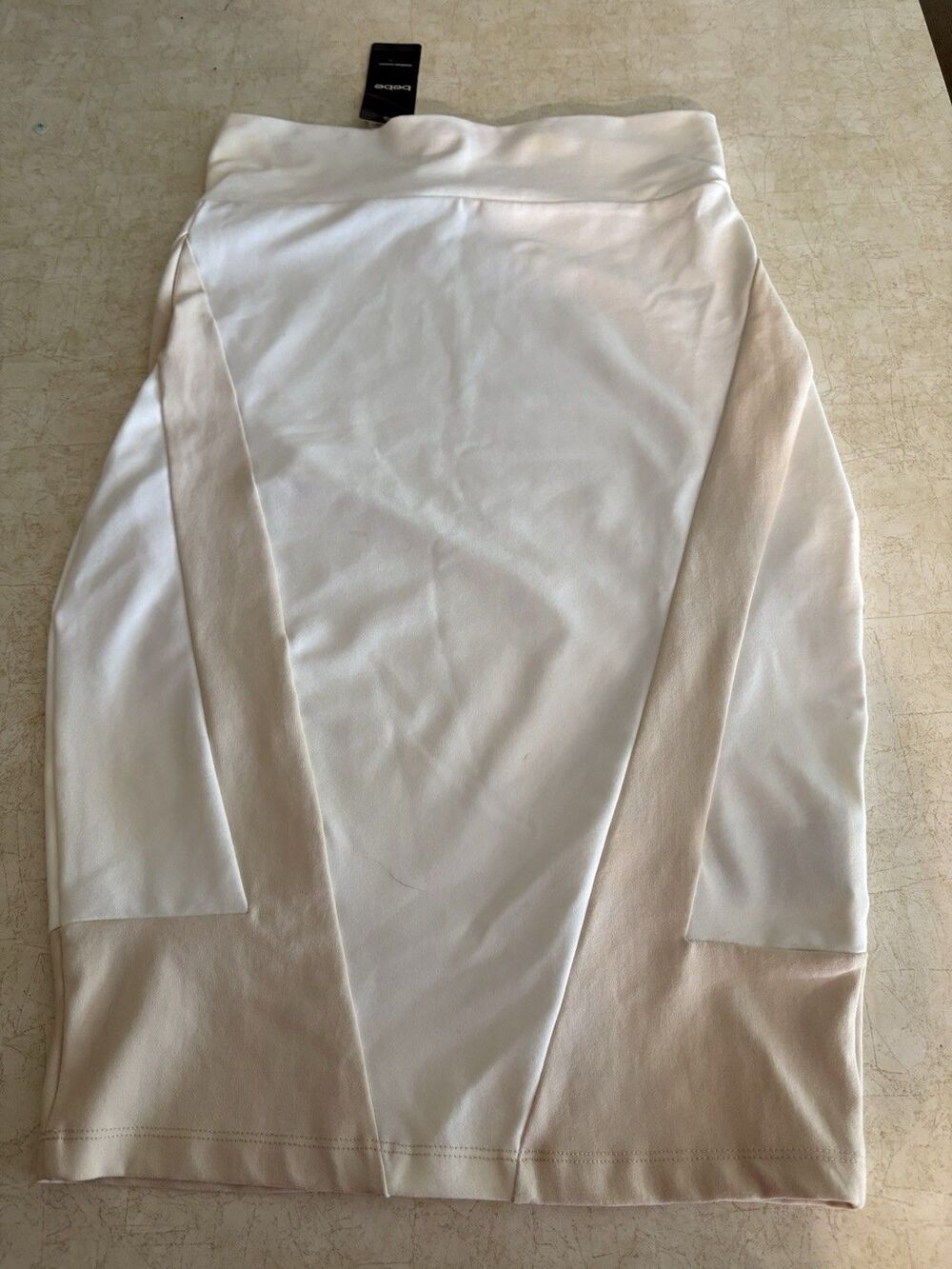 Bebe NWT White Tan Color Block Size XS Woman’s Pencil Stretch Skirt Retail $88